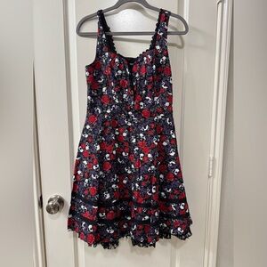 Hot Topic Black and Red Floral Skull Dress